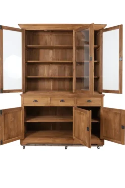 Teak Houten Vitrinekast met 3 Glazen Deuren