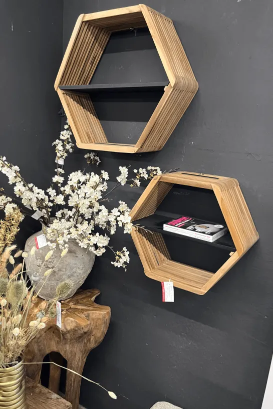Teak Houten Wandrek – Set van 2 (Zeshoekig)