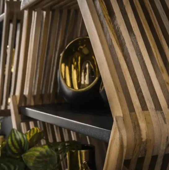 Teak Houten Wandrek – Set van 2 (Zeshoekig)