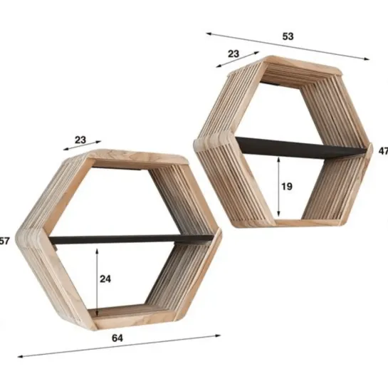 Teak Houten Wandrek – Set van 2 (Zeshoekig)