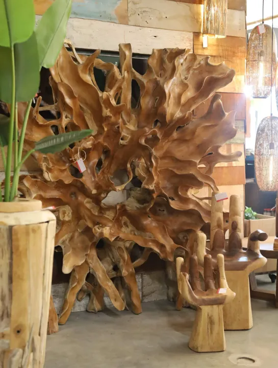Teakhouten wortel wanddecoratie 200x45x200 cm vierkant