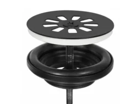 Toilet wasbakje met zwart metalen beugel er onder incl kraan, afvoerplug en sifon