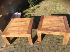Vierkante grove teakhouten salontafel