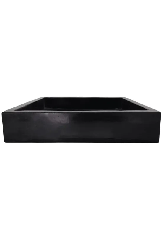 Vierkante zwarte natuurstenen wasbak 50 cm