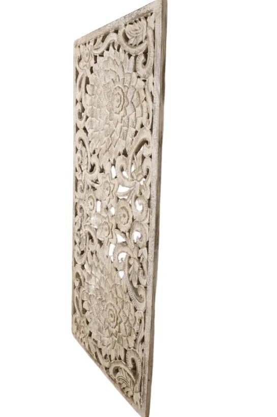 Wanddecoratie Houtsnijwerk Wit-Beige 180×90 cm