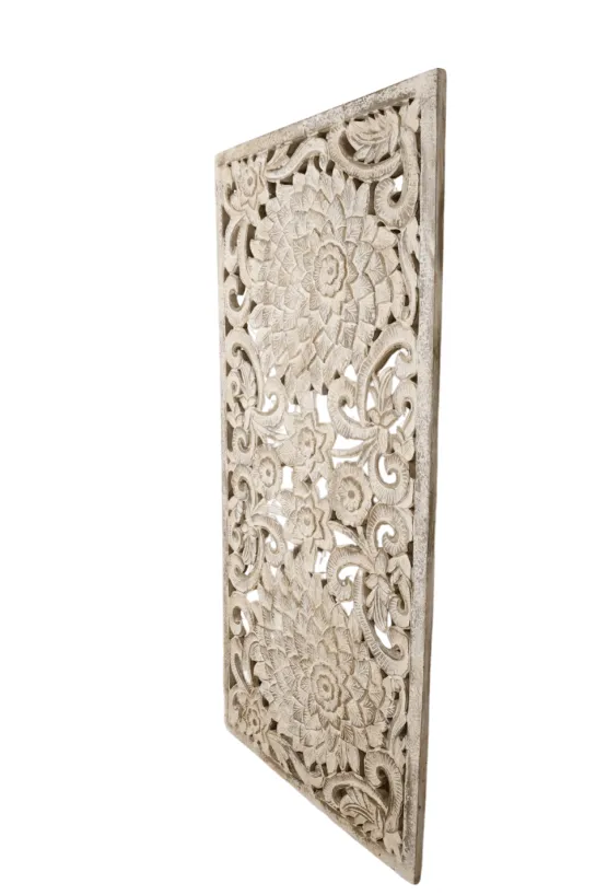 Wanddecoratie Houtsnijwerk Wit-Beige 180×90 cm