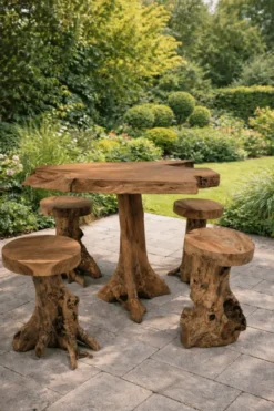 Wortelteakhouten barset incl 4 barkrukken