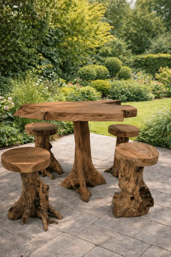 Wortelteakhouten barset incl 4 barkrukken