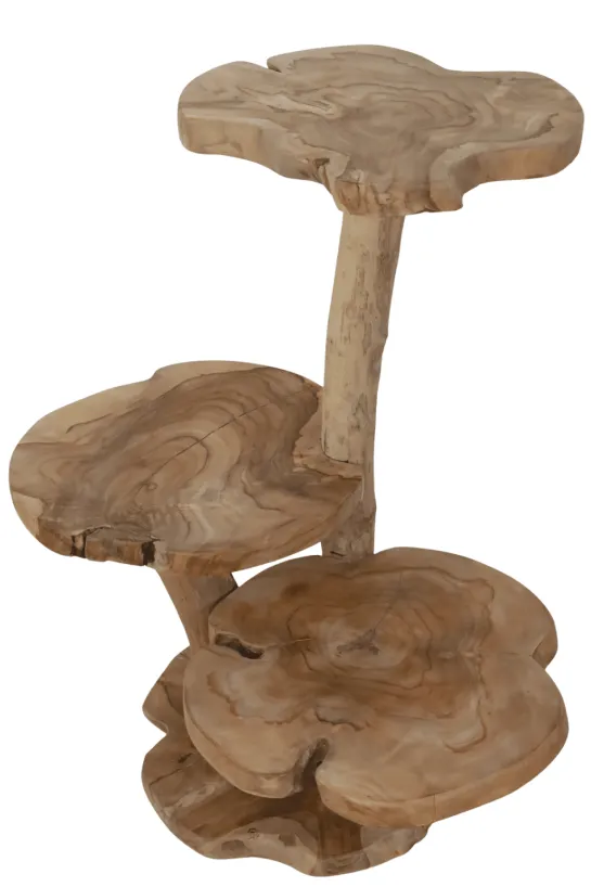 Wortel Teak Houten Kattenpaal / Plantentafel – 3 Plateau’s