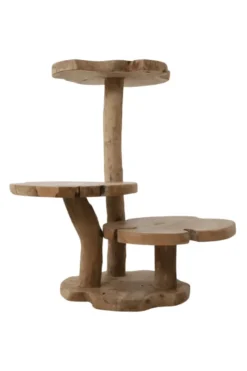 Wortel Teak Houten Kattenpaal / Plantentafel – 3 Plateau’s