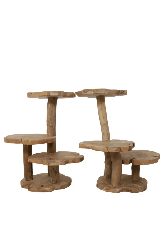 Wortel Teak Houten Kattenpaal / Plantentafel – 3 Plateau’s