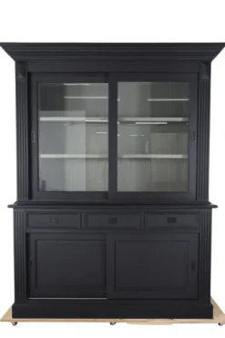 Zwarte landelijke vitrine kast 180 cm