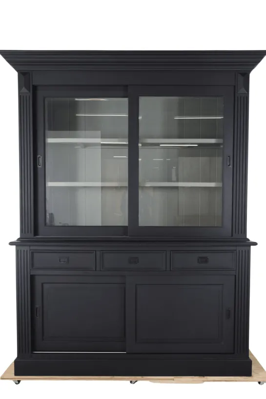 Zwarte landelijke vitrine kast 180 cm