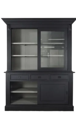 Zwarte landelijke vitrine kast 180 cm