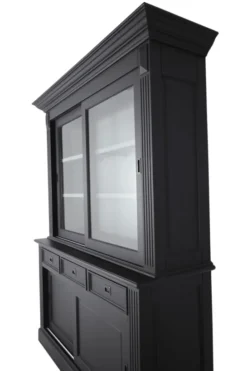 Zwarte landelijke vitrine kast 180 cm