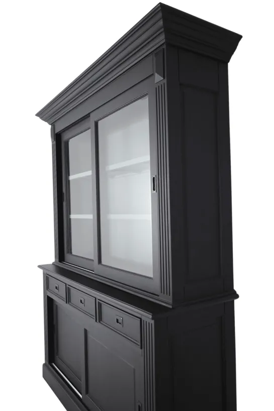 Zwarte landelijke vitrine kast 180 cm