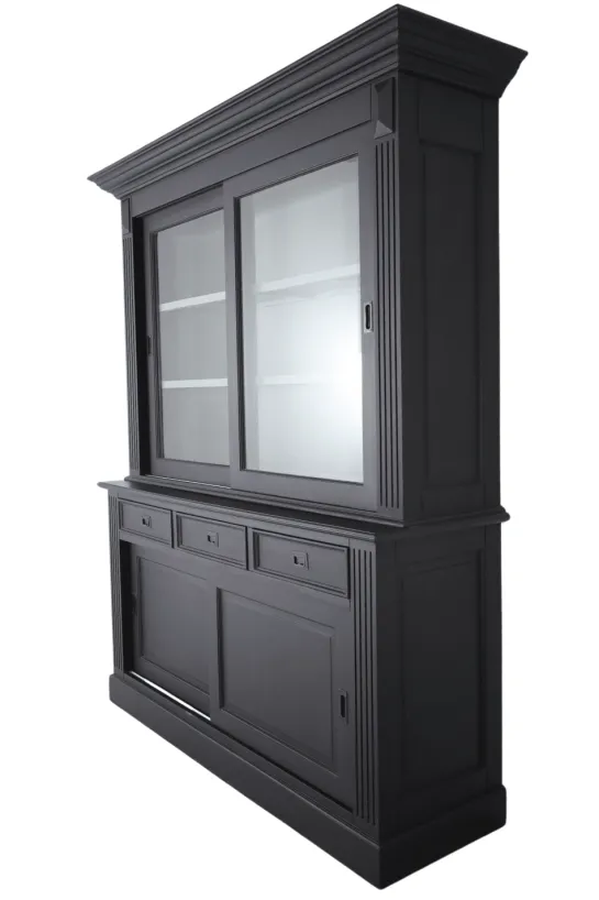 Zwarte landelijke vitrine kast 180 cm