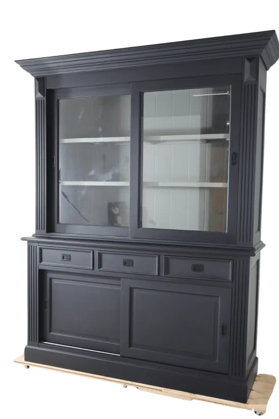 Zwarte landelijke vitrine kast 180 cm
