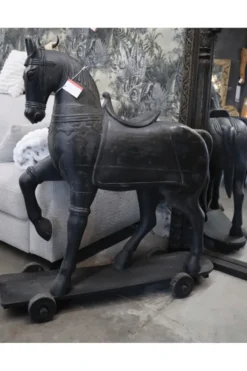 Zwart groot houten paard decoratie